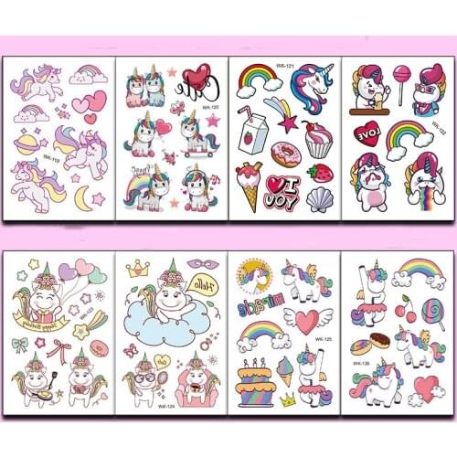 10 Pcs/pack Cute Animal Unicorn Rainbow Ballet Girl Tattoo Art Waterproof Temporary Tattoo Sticker Birthday Party Favors