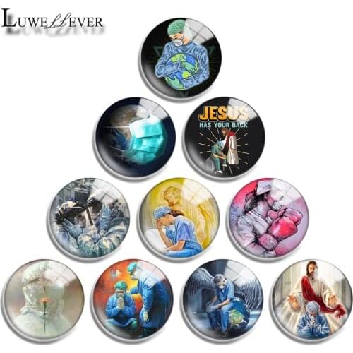12mm 14mm 16mm 20mm 25mm 30mm 717 Doctor Nurse Jesus Mix Round Glass Cabochon Jewelry Finding 18mm Snap Button Charm Bracelet