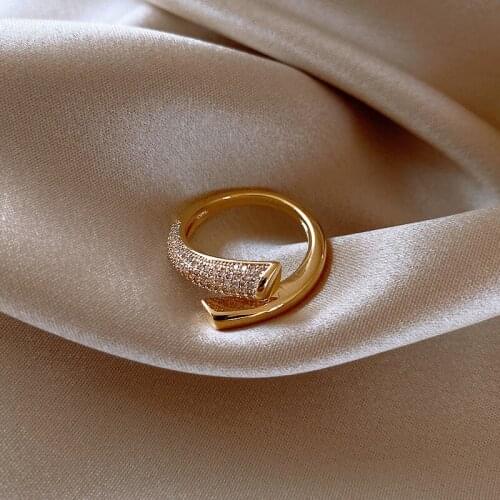 2021 New Arrival 14K Gold Plated Simple Style Adjustable Rings For Women Zircon Wedding Rings