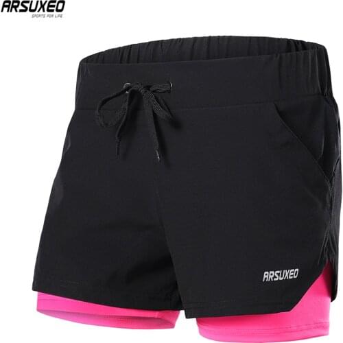 ARSUXEO 2020 Running Shorts Womens 2 in 1 Elastic Waist Gym Jogging Fitness Sports Short Female Reflective Breathable B1103