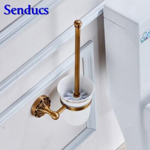 Free shipping luxury brass toilet brush holder from senducs sanitary ware toilet brusher holder for bathroom accessories