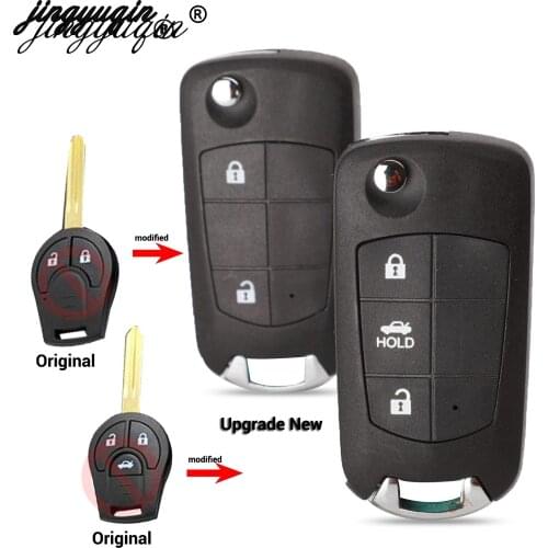 Jingyuqin Uncut Blank Remote Flip Folding Key Shell Case Fob for Nissan Juke March Qashqai Sunny Sylphy Tiida X-Trai Upgrade