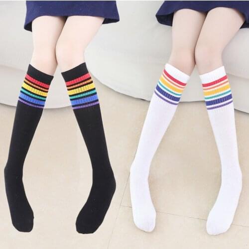 Rainbow Stripe Stockings Children Female Thigh High Over The Knee Socks Sexy Womens Long Cotton Girls StudentsFashion