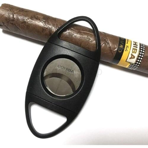 COHIBA Black Stainless Steel Cigar Cutter Super Sharp Sawtooth Baldes Cigar Guillotine Gift Box Packaging Smoking Tool