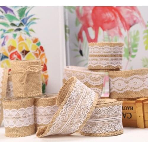 2M/lot 5cm Natural Jute Burlap Ribbon Rustic Vintage Wedding Decor Hessian Lace Jute Roll Merry Christmas Party Supplies DIY
