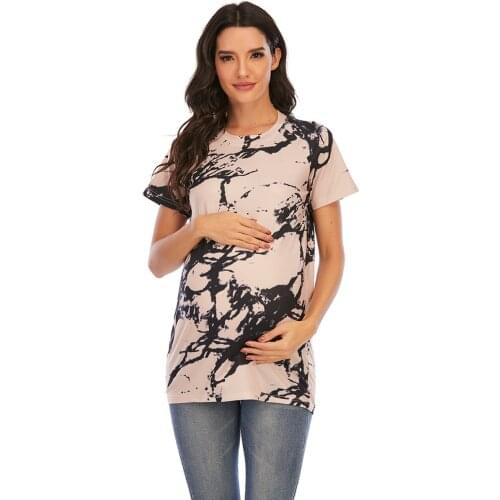 European and American style new round neck short-sleeved digital printing maternity T-shirt fashion all-match maternity wear