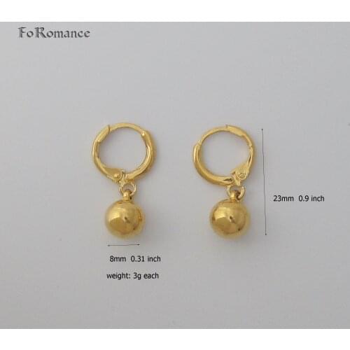 FoRomance - YELLOW GOLD OVERLAY GP DANGLE 0.9" 23MM PLAIN BALL HIGH SHINNING DIA 0.31" 8MM DANGLE EARRING TOP QUALITY GREAT GIFT
