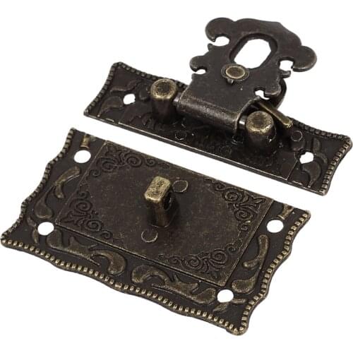 HHTL-Wood Case Chest Box Rectangle Clasp Closure Hasp Latches Bronze Tone