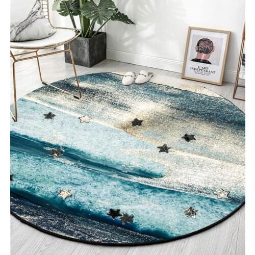Art Watercolor Blue Green Abstract Heavy Metal Round Living Room Bedroom Non-slip Floor Mat Carpet Customization