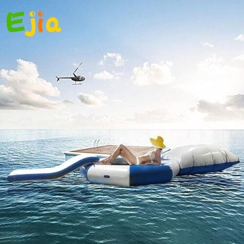 Commercial Outdoor Inflatable Floating Jumping Bed Water Trampoline With Island Slide Jump Bag For Adult kids Water Game Fun