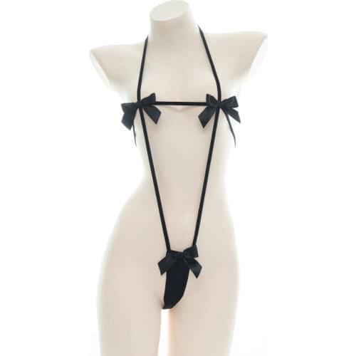 Japanese Micro Bikini Mini Bra and Panty Set Underwear Women Kawaii Bow Cow Cosplay Bondage Lingerie Cute Thong Stripper Outfit