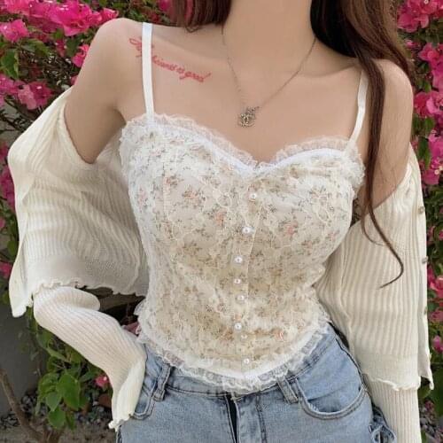 Summer Sweet Style Ruffles Short Camisole WomenS Japanese Vintage Sexy Slim Crop Top Soft Girl Lolita Lace Sleeveless Vest Tops
