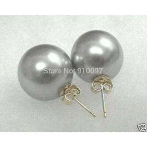 >>>Beautiful!10mm South Gray Sea Shell Pearl Earring