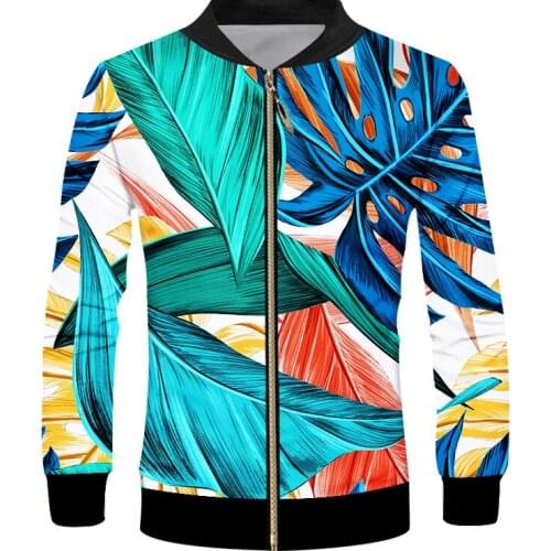 UJWI Winter Hot Sale Mens Sport Zip Jacket 3D Printed Leaf stripesl Note Large Size Leisure 5XL Spandex Man Zipper Coat