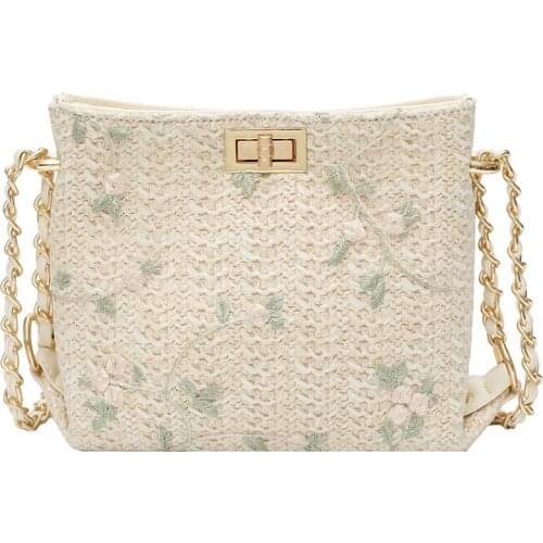 Western-style Small Bag Female 2021 New Leisure Chain Shoulder Straw Joker Slung Bucket Bag