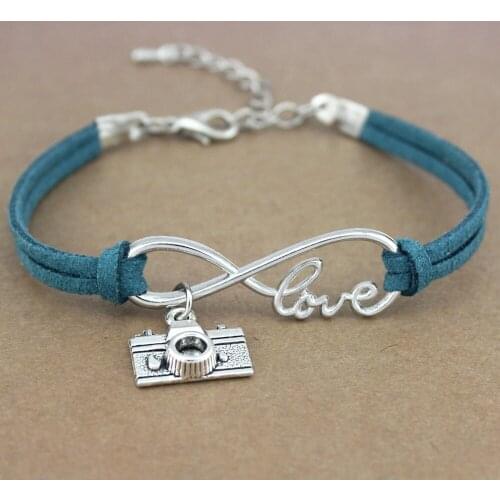 Minimalist Best Friends Friendship Gift Infinity Love Photography Photographer Camera Charm Leather Wrap Bracelets for Women