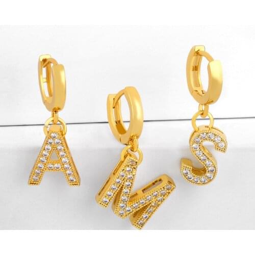 Fashion Cute Letter Square Crystal Stud Statement Earring Gold Cubic Zirconia Women Party Weddings Birthday Gift