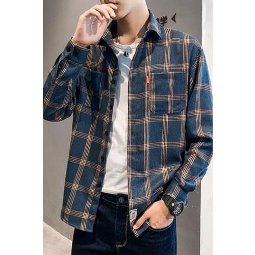 Mens New Style 100% Cotton Long-sleeved Striped/check Workwear Shirt High-quality Classic Design Leisure Locomotive Overalls