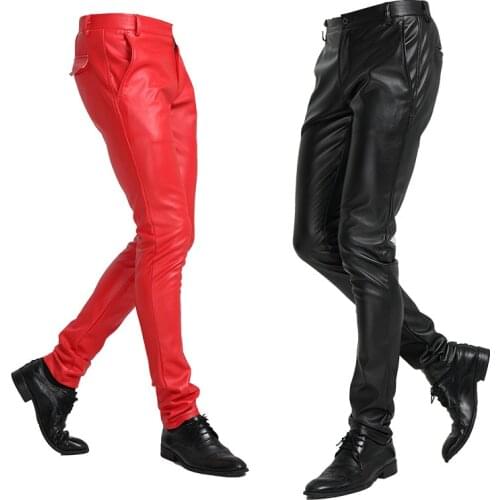 Men Leather Pants For Spring Summer 2019 New Fashion Solid Slim Plus Size Men PU Leather Pants 28-37 High Quality