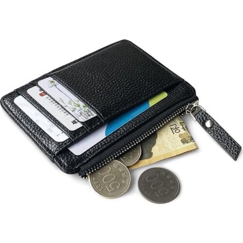 Men Wallet Solid Color Textured PU Zipper Card Holder Portable Mini Coin Casual Purse Durable Wear-resistant