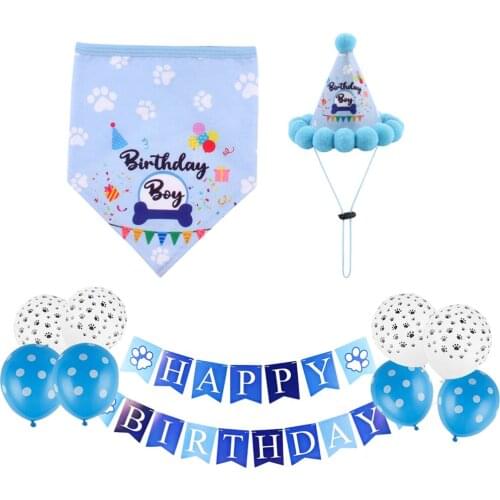 Soft Pet Happy Birthday Saliva Towel Decorative Printed Bandanas Puppy Napkin Hat Scarfs Bibs Party Banner Balloon Supplies