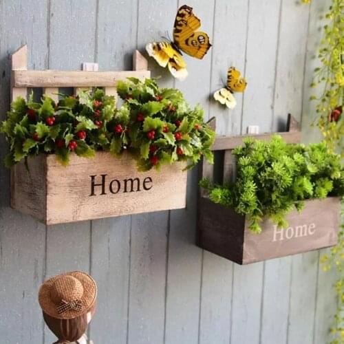 Wall Hanging Wooden Flower Basket Cute Vase Pots Planter Simulation Home Garden Decoration Photography Props