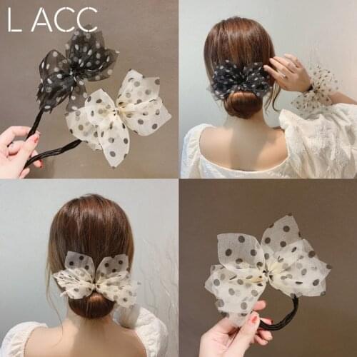 South Koreas new ball head wave dot bow tie hair device net celebrity lazy pearl diamond braided hair styling artifact