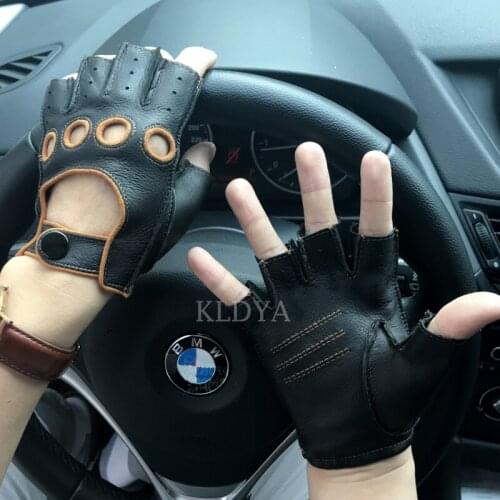 New Arrival Men Genuine Leather Man Gloves Half Finger Locomotive Driving Unlined Sheepskin Gloves Male Leather Gloves Mittens