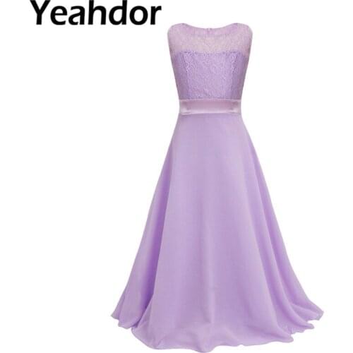 Girl Sleeveless Semi-see Through Floral Lace Dresses for Wedding Full Length Chiffon Maxi Dress Summer Kids Flower Girls Dress