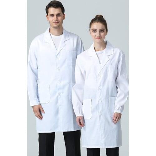 Professional Lab Coat for Women Men Long Sleeve White Medical Jacket Doctor Coat
