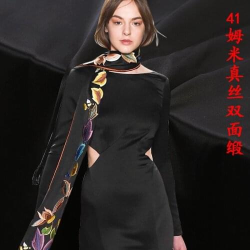 Europe the United States Spring and Autumn 41 Momme Black Silk shuang mian duan Fabric Blockbuster Double-Sided Satin Fabric