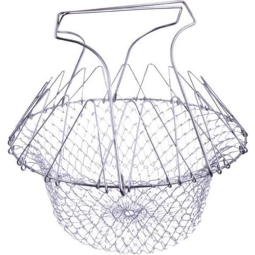 Stainless Steel Foldable Fry Chef Basket Steam Rinse Strain Kitchen Strainer Net Cooking Tools