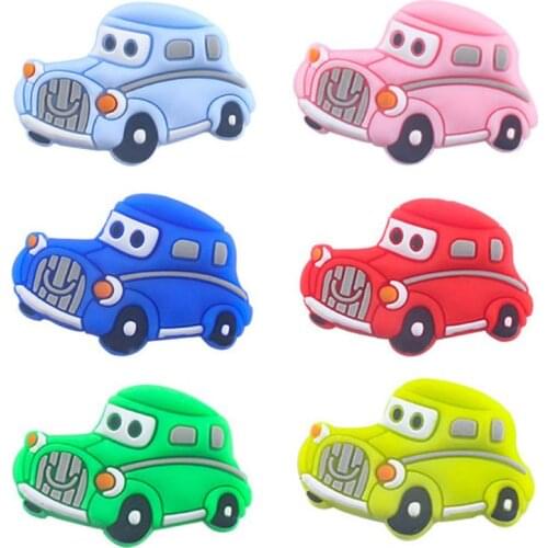 5Pcs Cartoon Mini Car Silicone Beads Teether Baby Infant Teething Soother Molar Toys Shower Gifts