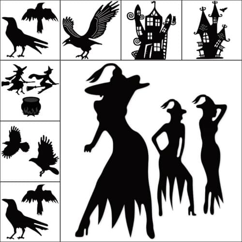 Swovo 2019 New Halloween House Witch Metal Cutting Dies Stencil for Scrapbooking Greeting Card Making Etched Embossing Die Cut