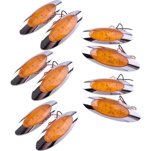 Universal 10Pcs/Set 2 Wires 12V Amber LED Clearance Thin Side Marker Lights Fit For Freightliner Truck 16 LED Chrome Oval