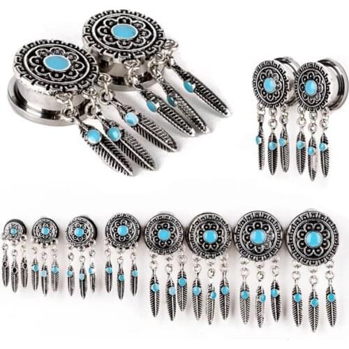 1 piece Stainless Steel Vintage Leafs Ear Plugs Tunnels Flesh Expansions Piercing Earring Gauges Ears Expanders Retro Jewelry