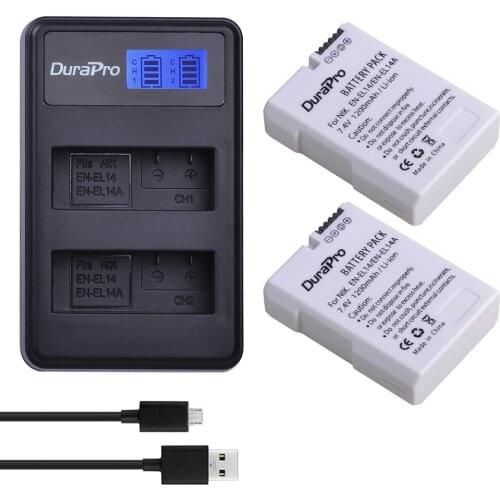 DuraPro 2x EN-EL14a EN-EL14 EL14 Battery Charger Set Replacement for Nikon D5600,D5500,D5300,D5200,D5100,D3200,D3300,P7800,P7700