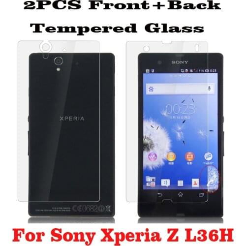 2PCS Front+Back Tempered Glass Original 9H Protective Film Explosion-proof Screen Protector for Sony Xperia Z L36H C6603 C6002
