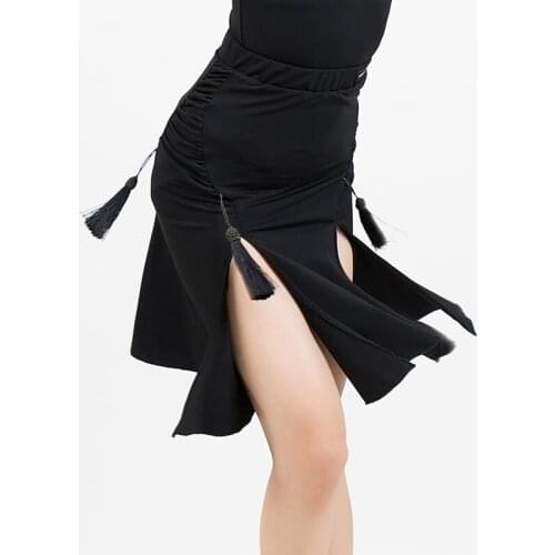 2020 New Latin Dance Skirt Female fringe Skirts for Women Ballroom Cha Cha Dance Practice Costume Sexy split Half Skirt DL6300