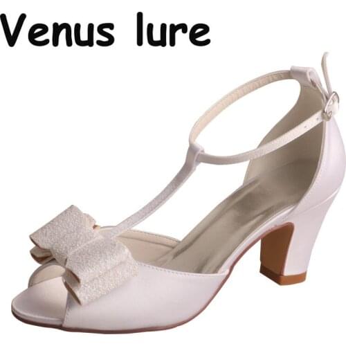 Custom Handmade Women Sandals Big Size Bow Shoes Wedding Chunky Heel