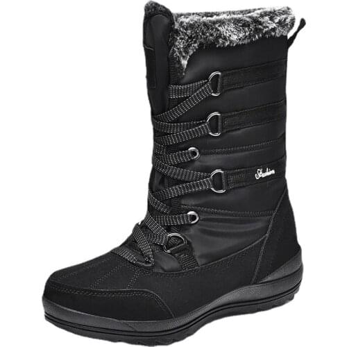 Womens Thick Soled Winter Snow Boots, Cowhide Mid-tube, Comfortable Womens Boots, Warm Plush Boots, Womens Botas De Mujer