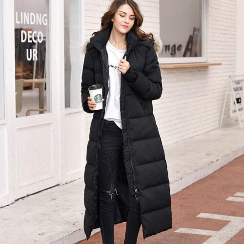 Womens Down Jacket Woman Hooded Big Fur Collar Thick Long Winter Coat Women Korean Jackets Manteau Femme Hiver KJ456