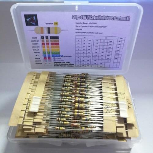 1/4W 5% 640pcs 64 Values 1R - 10MR Carbon Film Resistor Assorted Kit Set