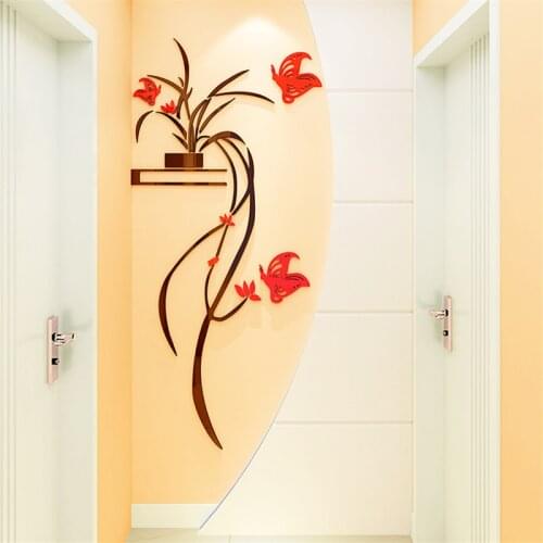1 Piece 3D Floral Wall Sticker DIY Vase Flower Wall Decal Living Room Paste For Wall Decor Hallway Decorative Sticker Wallpaper