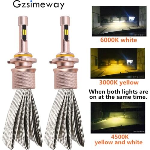 2PCS H7 led H1 H4 H11 9005 D1S D2S car headlight dual color tricolor 3000k 4300K 6000K 90W H3 H9 9006 Auto fog light bulbs 12V