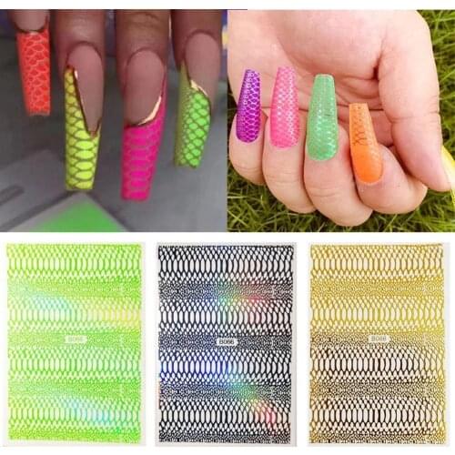 3D Bohemia Self-Adhesive Neon Curve Serpentine Stripe Nails Stickers Acrylic Decorations Manicure