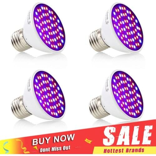 4pcs/Lot 60 LEDs Grow Light E27 85-265V Full Spectrum Indoor Plant Lamp For Seedling Vegs Flower Hydroponic Led Plant Light