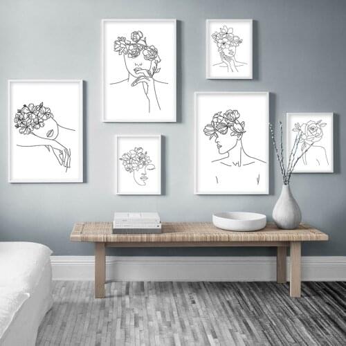 Abstract Line Lady Head Flowers Nordic Posters And Prints Wall Art Canvas Painting Wall Pictures For Living Home Bed Room Decor