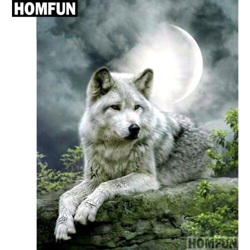 HOMFUN Full Square/Round Drill 5D DIY Diamond Painting "Wolf And Moon" 3D Embroidery Cross Stitch 5D Decor Gift A00555