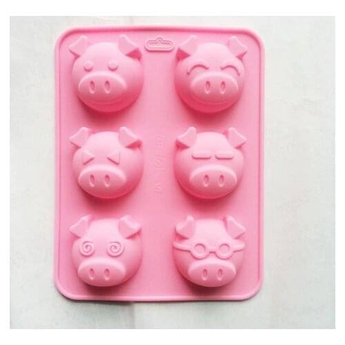 Large 6 cavity emotion Pig Piggy non-stick SILICONE cake chocolate muffin candy MOULD